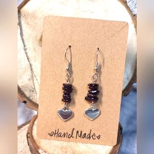 Red Garnet Heart Charm Handmade Earrings
